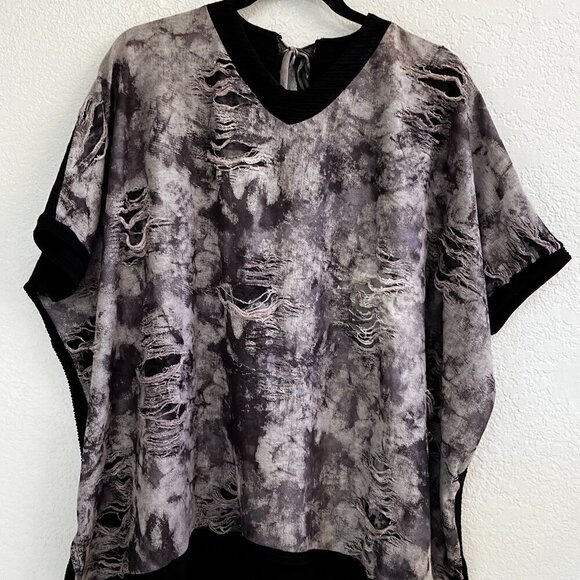 Tie Dye Gauze Distressed black/gray Oversized Lagenlook Boxy One Size (READ) - Picture 1 of 10
